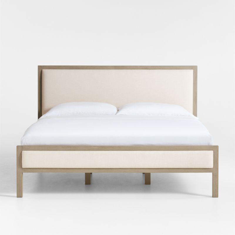 Keane Weathered Natural Wood Upholstered King Bed + Reviews | Crate & Barrel | Crate & Barrel