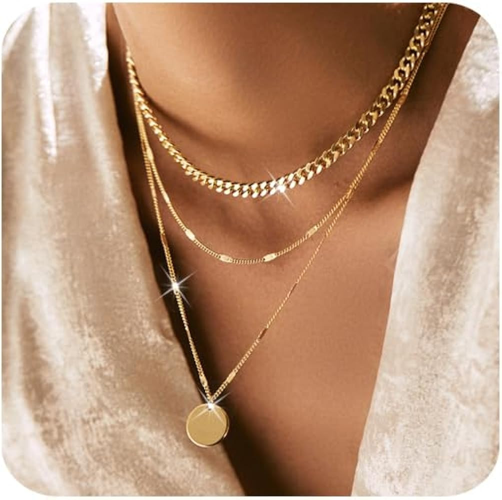 Gold/Silver Necklace for Women,Layered Gold Plated Chain Necklace Set Non Tarnish,Gold Layering S... | Amazon (US)
