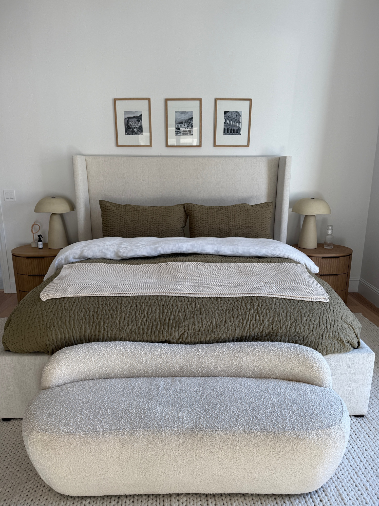 Creating a cozy bedroom with these luxury pieces from quince. The bamboo sheets are crisp and the quilt is the perfect neutral green  #LTKHoliday 

#LTKHome #LTKSeasonal