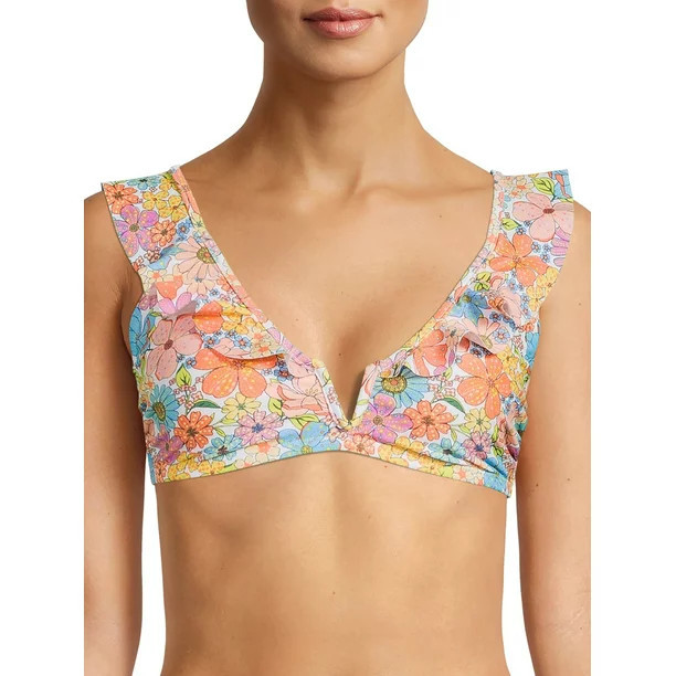 Time and Tru Women's V Wire Ruffle Swimsuit Top - Walmart.com | Walmart (US)
