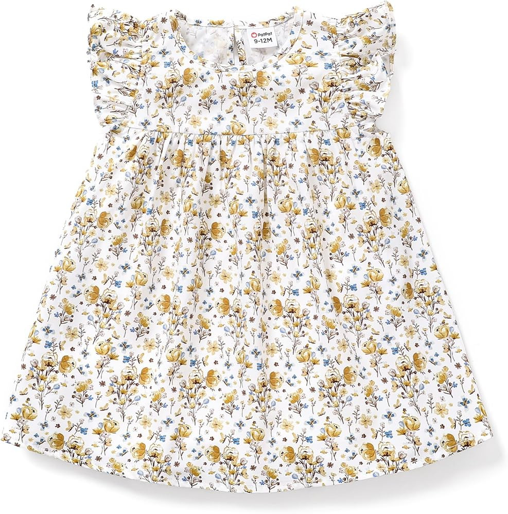 PATPAT Baby Girl's Floral Dress Ruffle Sleeve Cute Playwear Round Neck Dresses | Amazon (US)
