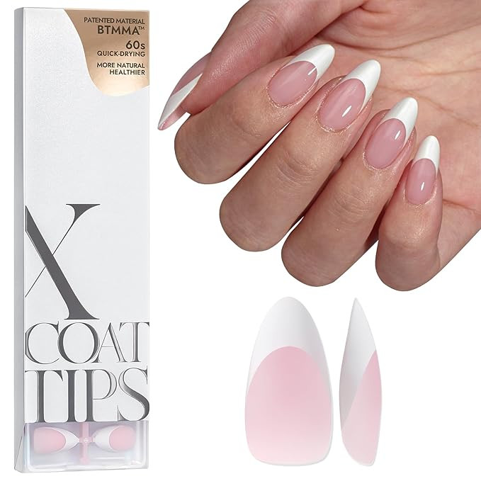 BTArtboxnails French Gel Nail Tips - French Tip Press on Nails Pink Medium Almond XCOATTIPS Pre-a... | Amazon (US)