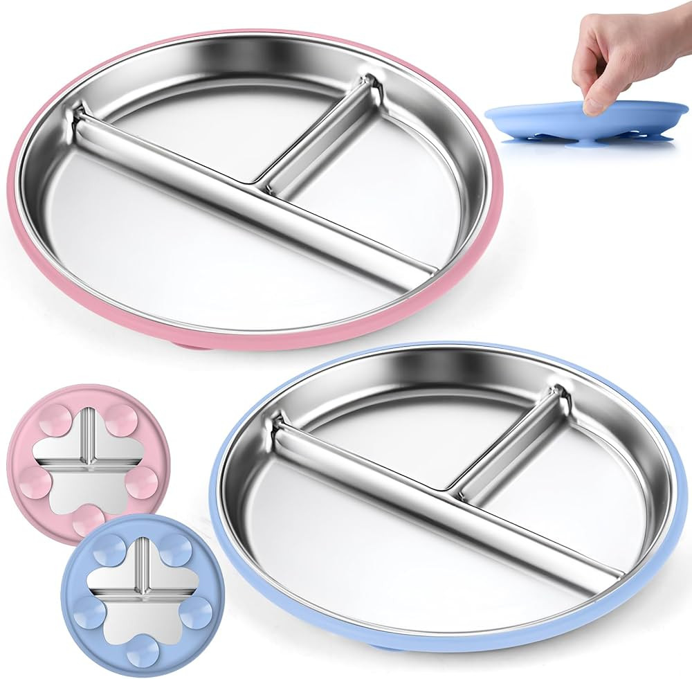 OVV Stainless Steel Kids Plates (2 Pack) 9 Inch Toddler Divided Plates with ﻿Removable Silicone... | Amazon (US)