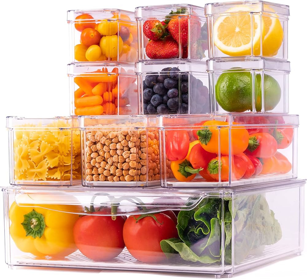 CLEARISTO 10 Pack Fridge Organizer - Stackable Refrigerator Organizer Bins with Lids - BPA-Free F... | Amazon (US)