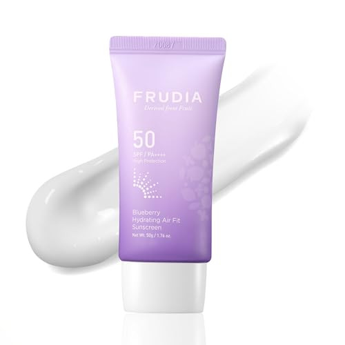 FRUDIA Blueberry Hydrating Air Fit Sunscreen - SPF 50 Moisturizing Korean Face Sunscreen, Ultra Lightweight, No White Cast, Non-Greasy, Perfect for Makeup Base, 1.76 oz | Amazon (US)