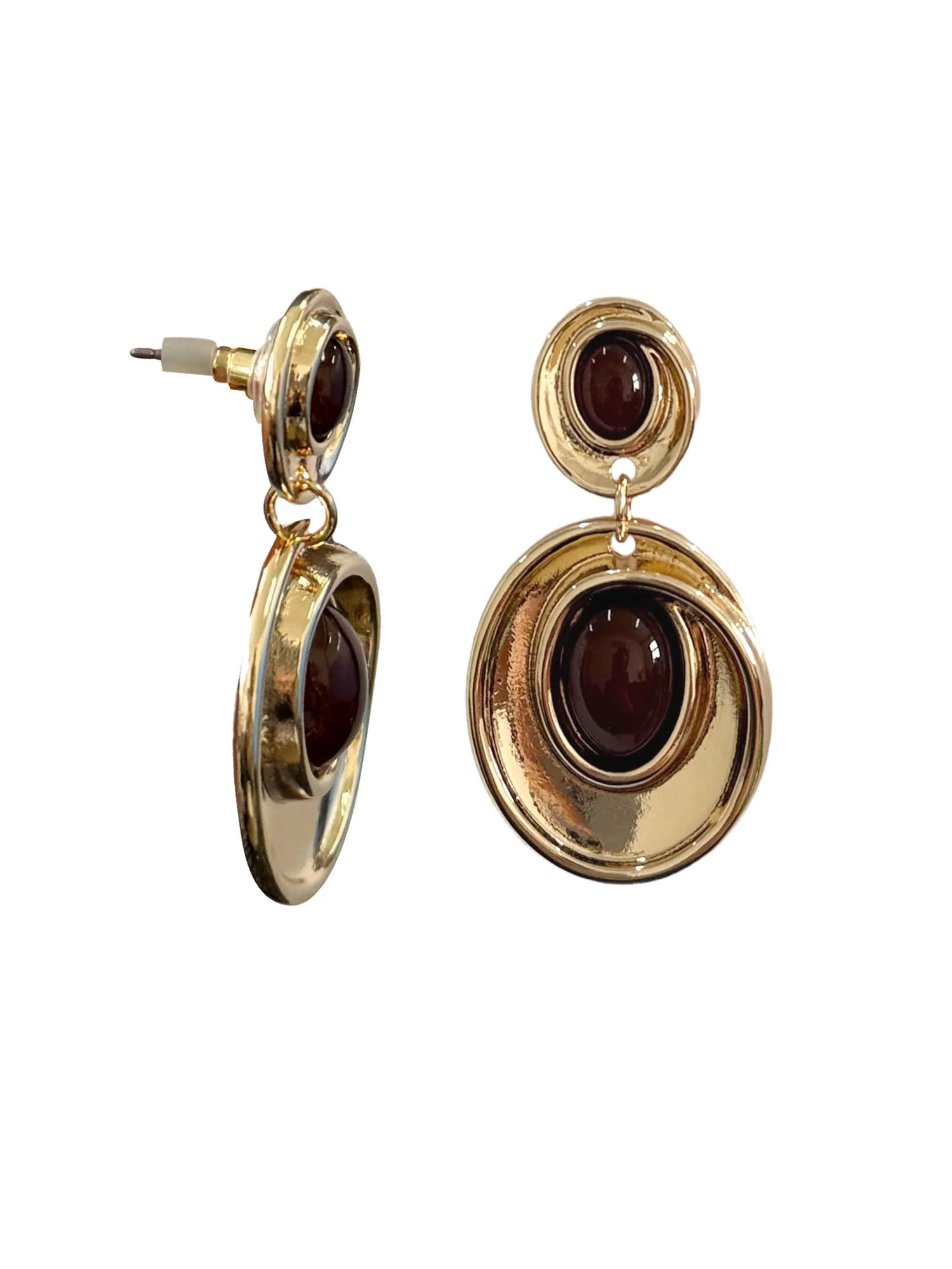 Time and Tru Double Circle Linear Earrings Gold Plated and Brown for Female Adults and Teens | Walmart (US)