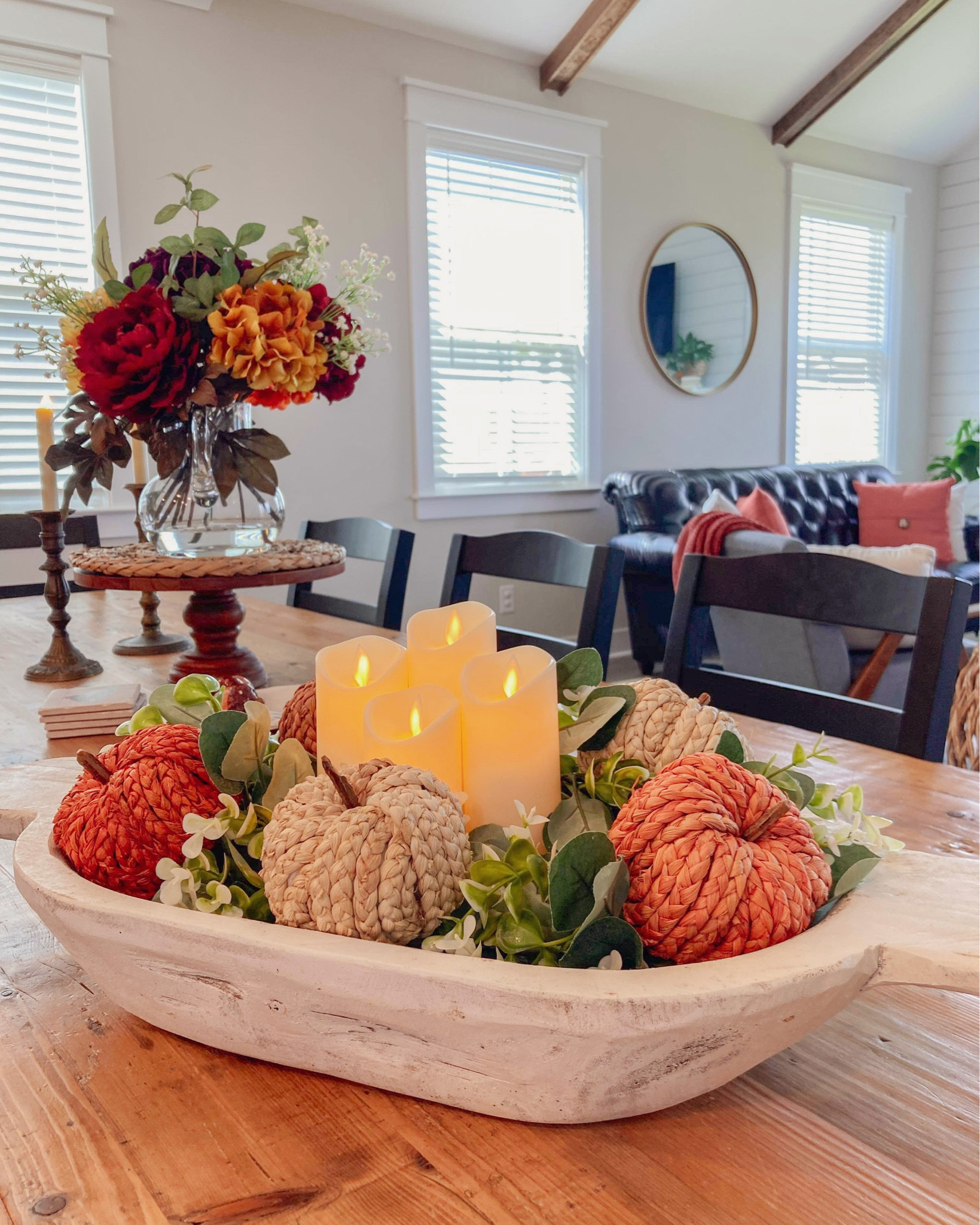 Fall Doughbowl centerpiece idea! Great for a table centerpiece, I decided to put mine on my sideboard, in between two lamps! I love how it came out! 

My woven pumpkins are from Hobby Lobby, I was able to link similar ones below!

#LTKSeasonal #LTKhome #LTKstyletip