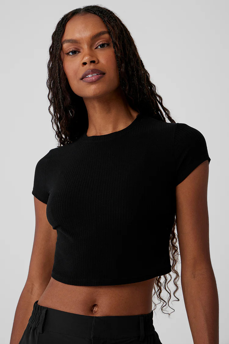 Ribbed Sea Coast Cropped Short Sleeve Tee | Alo Yoga (US)