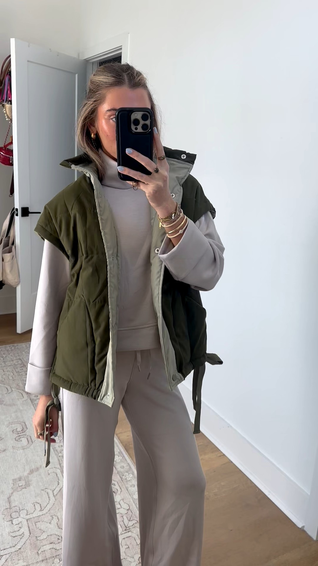 Casual Saturday outfit for a FL winter. I’m wear my Spanx size XS wide leg pants and turtleneck crew. My puffer vest is from Amazon it’s a free people look for less size small  

#LTKFindsUnder100 #LTKootd #LTKSeasonal