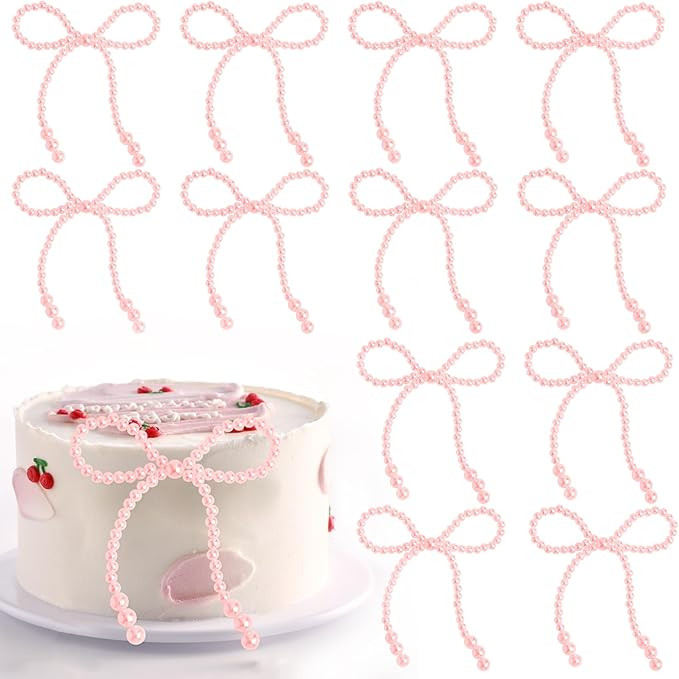 30 Pcs Christmas Pearl Bow Cake Decorations Pink Pearls Bow Knot Cupcake Toppers for Birthday Wed... | Amazon (US)