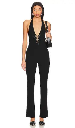 Dela Lace Up Jumpsuit in Black | Revolve Clothing (Global)