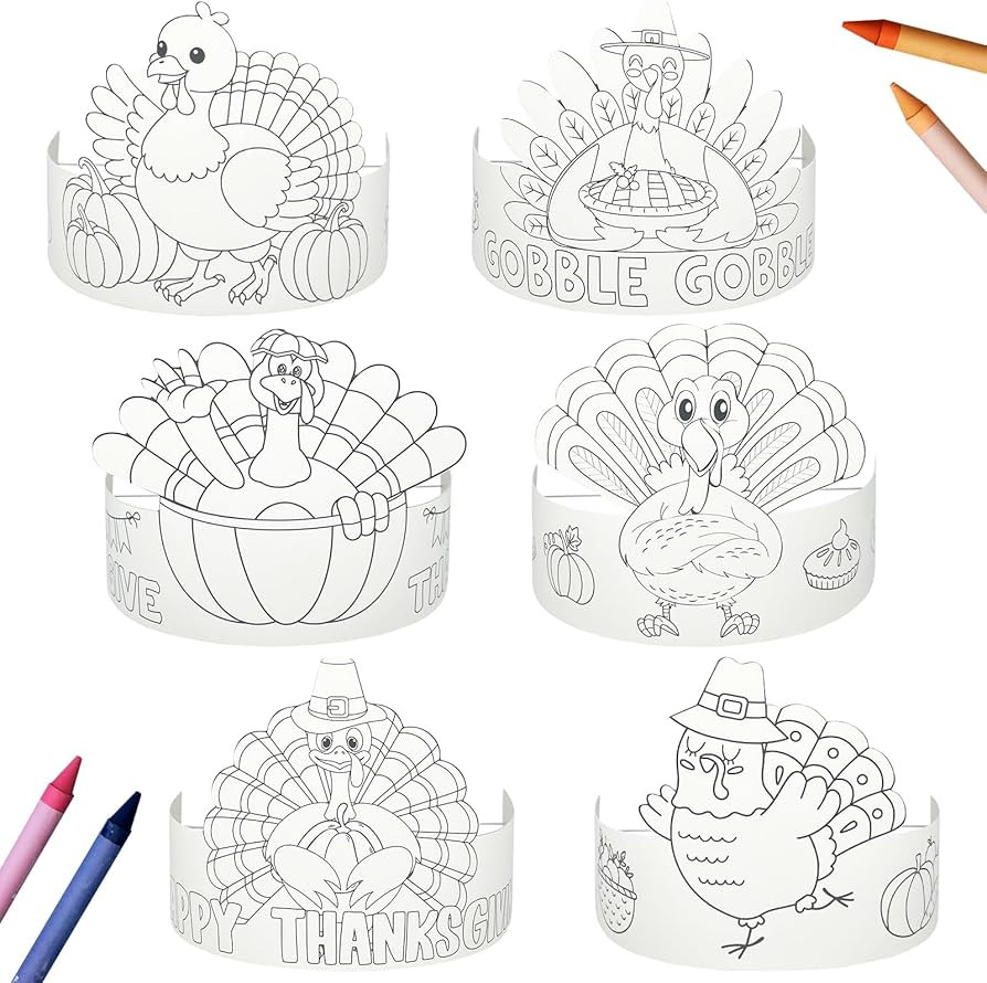 24PCS Thanksgiving Coloring Headbands Party Decorations - Color Your Own Turkey Crowns Hat – Gi... | Amazon (US)