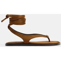 Zara - Tied Flat Sandals - Leather - 10 - Woman | Zara US