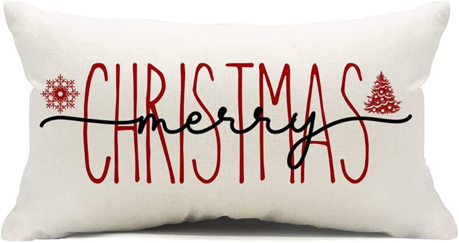 Kithomer Merry Christmas Christmas Decorations Pillow Cover, 12 x 20 Inch Christmas Saying Farmho... | Amazon (US)