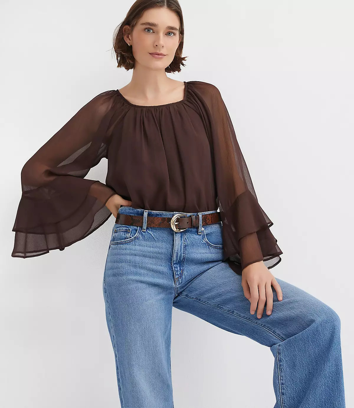 Tiered Ruffle Sleeve Blouse | LOFT