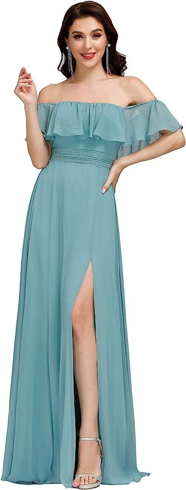 Ever-Pretty Womens Off The Shoulder Ruffle Party Dresses Side Split Beach Maxi Dress 07679 | Amazon (US)