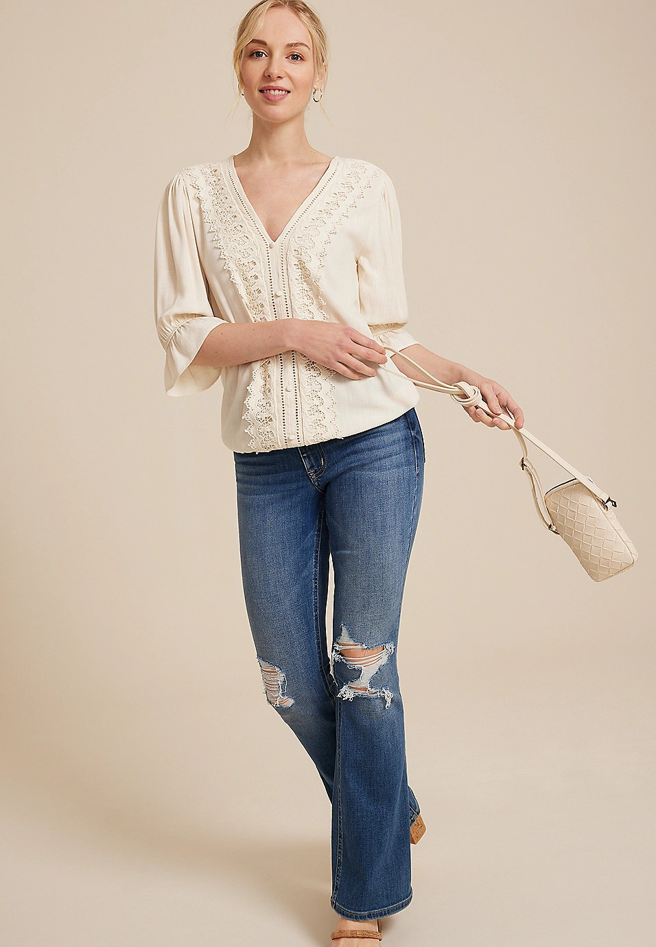 Crochet Lace Bubble Hem Blouse | Maurices