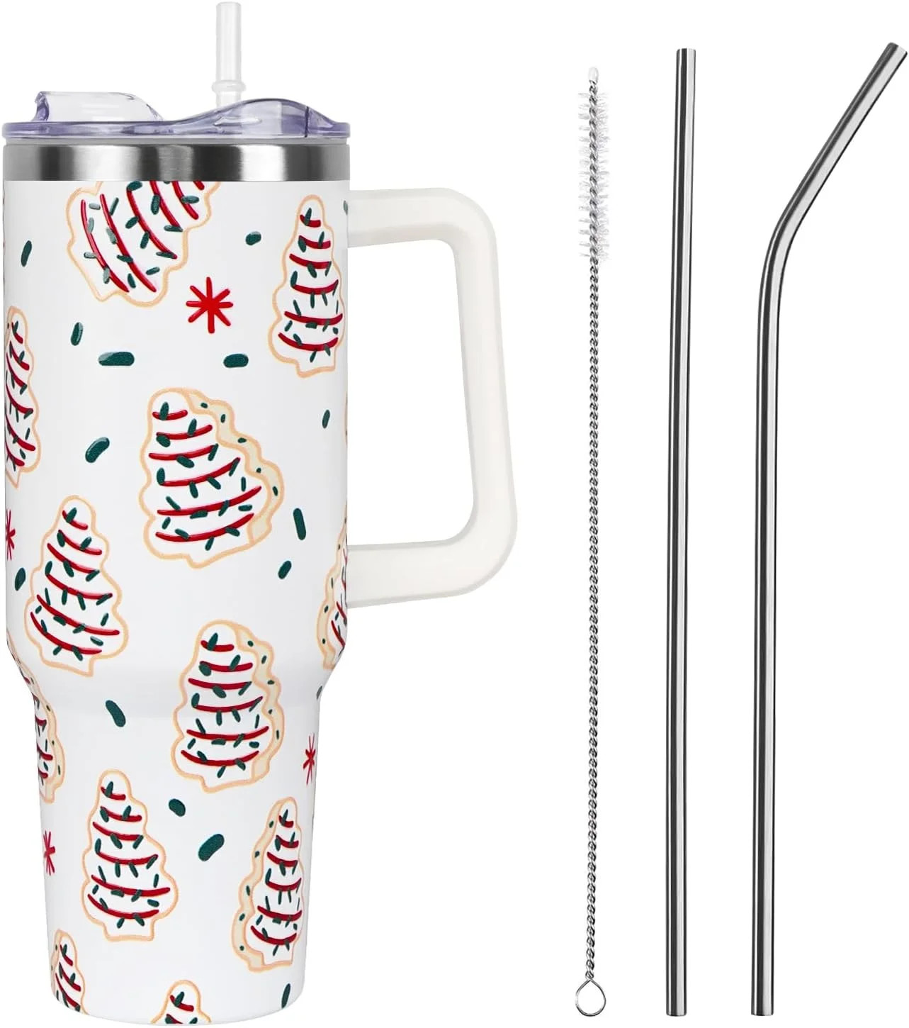 Christmas Cakes Tumbler with Handle and Straw Lid 40 oz,Cute Merry Xmas Tree Cake Gifts for Women... | Walmart (US)