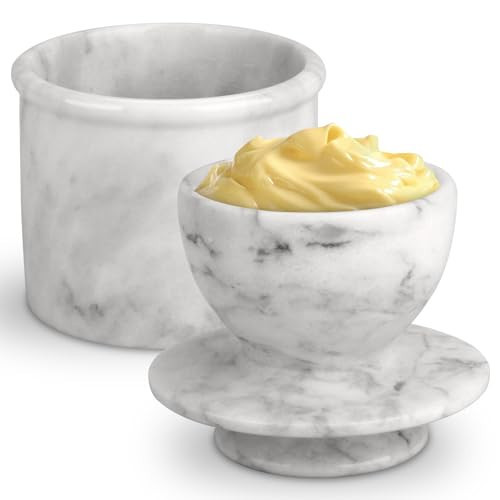 Butter Crock with Lid, Soft Spreadable Butter keeper, Marble French Butter Keeper to Leave On Counter, Butter Dish, Home and Kitchen Decor for Countertop (White Grey, Large) | Amazon (US)
