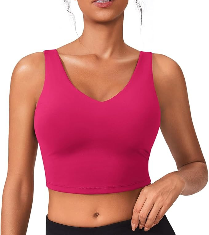 PINSPARK Sports Bras for Women Built in Bras Padded Yoga Bra V Neck Longline Workout Tank Tops wi... | Amazon (US)