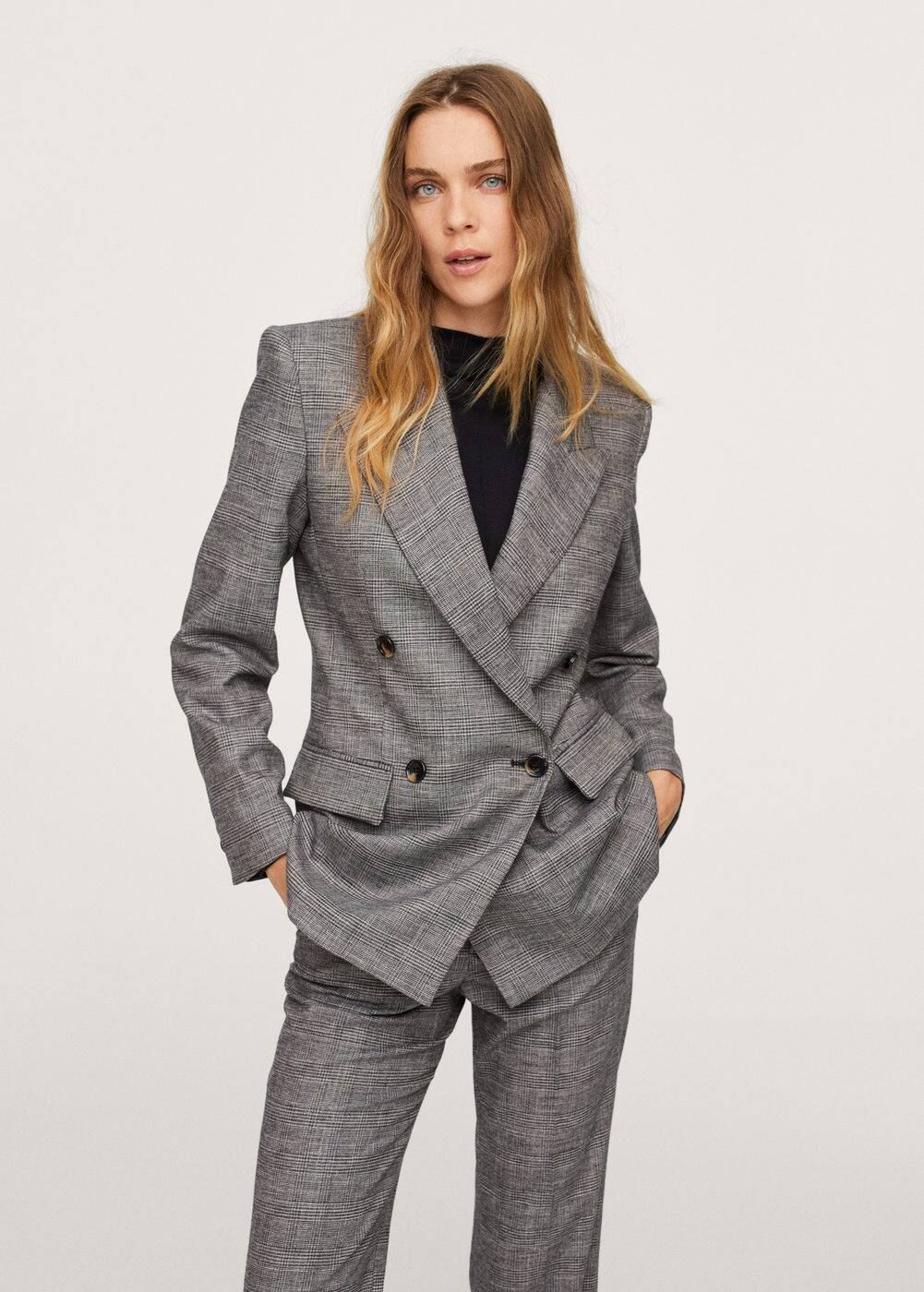 Check wool suit blazer -  Women | Mango USA | MANGO (US)