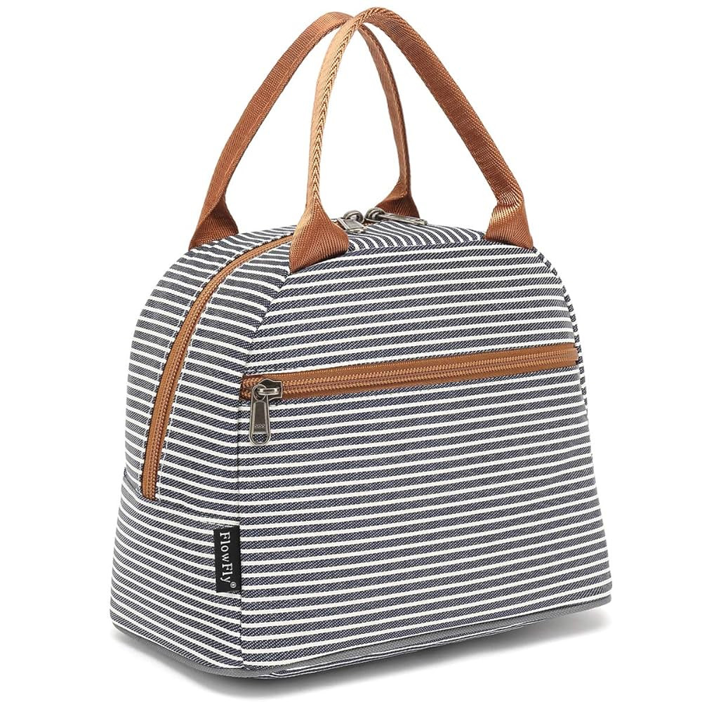 FlowFly Insulated Lunch Cooler Bag - Tote Bag Organizer for Women/Men, White&Black Stripe | Amazon (US)