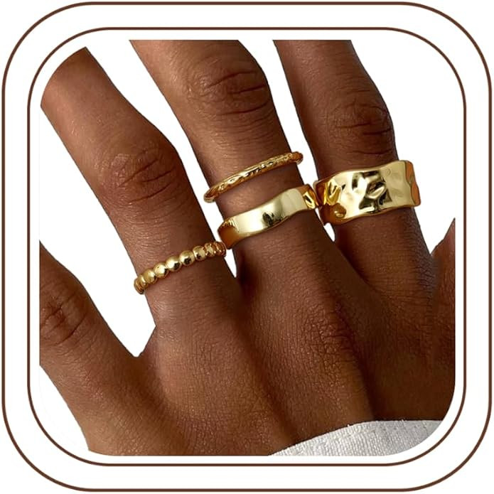 Fansilver Stackable Chunky Gold Rings for Women Non Tarnish Dainty 14K Gold Plated Stacking Thumb... | Amazon (US)