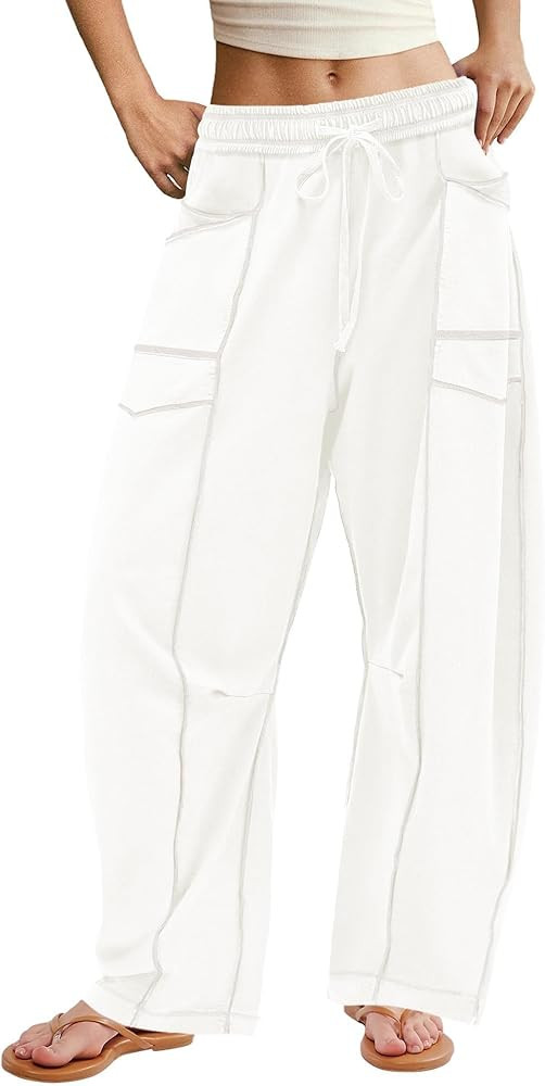 ReachMe Womens Barrel Sweatpants Baggy Wide Leg Lounge Pants Summer Travel Pants Beach Vacation O... | Amazon (US)