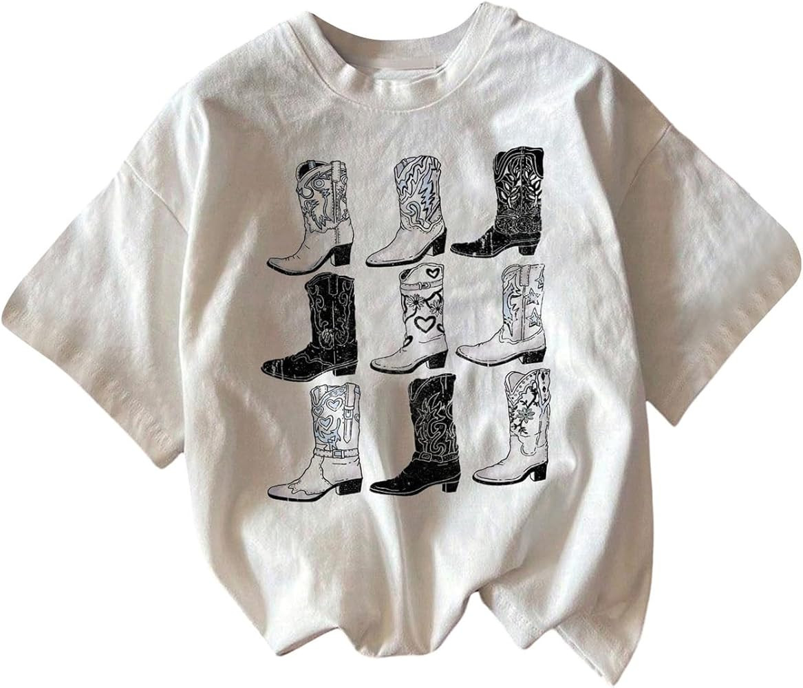 Women's Graphic Letter Tee Crew Neck Drop Shoulder Trendy Summer T Shirt Short Sleeve Vintage Car... | Amazon (US)