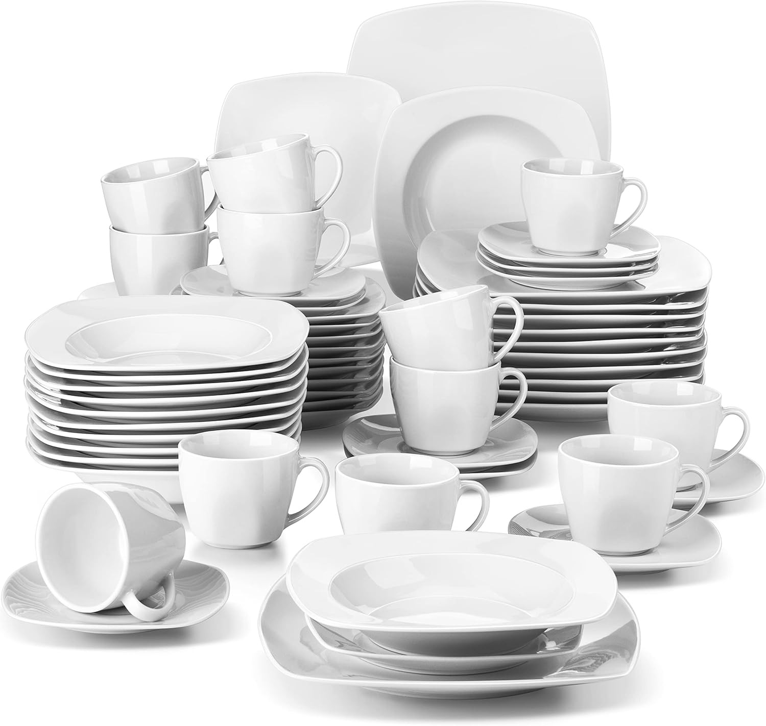 MALACASA Square Dinnerware Set, 60-Piece Gray White Porcelain Dinner Sets, Plates and Bowls Sets,... | Amazon (US)