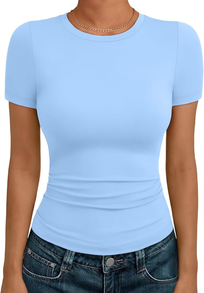 AUTOMET Women's Short Sleeve T-Shirt Basic Summer Workout Top Crew Neck Gym Crop Tee 2026 | Amazon (US)