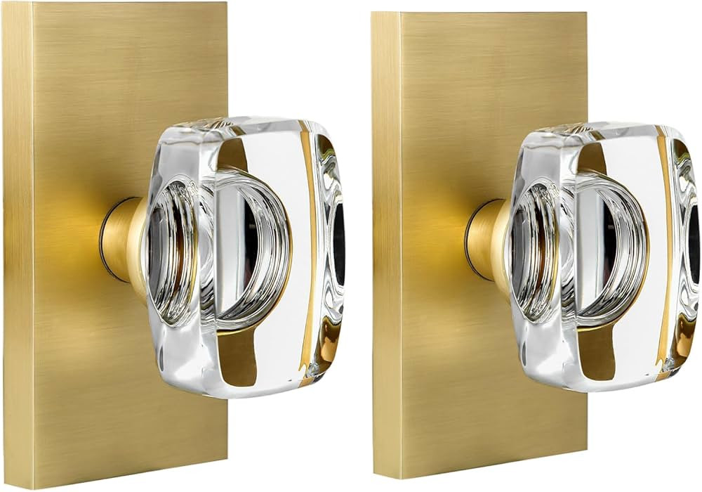 Satin Brass Crystal Glass Dummy Door Knob Interior, Gold Dummy Door Knob for Closet Hall Rectangu... | Amazon (US)