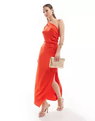 Mango one shoulder midi dress in red | ASOS (Global)