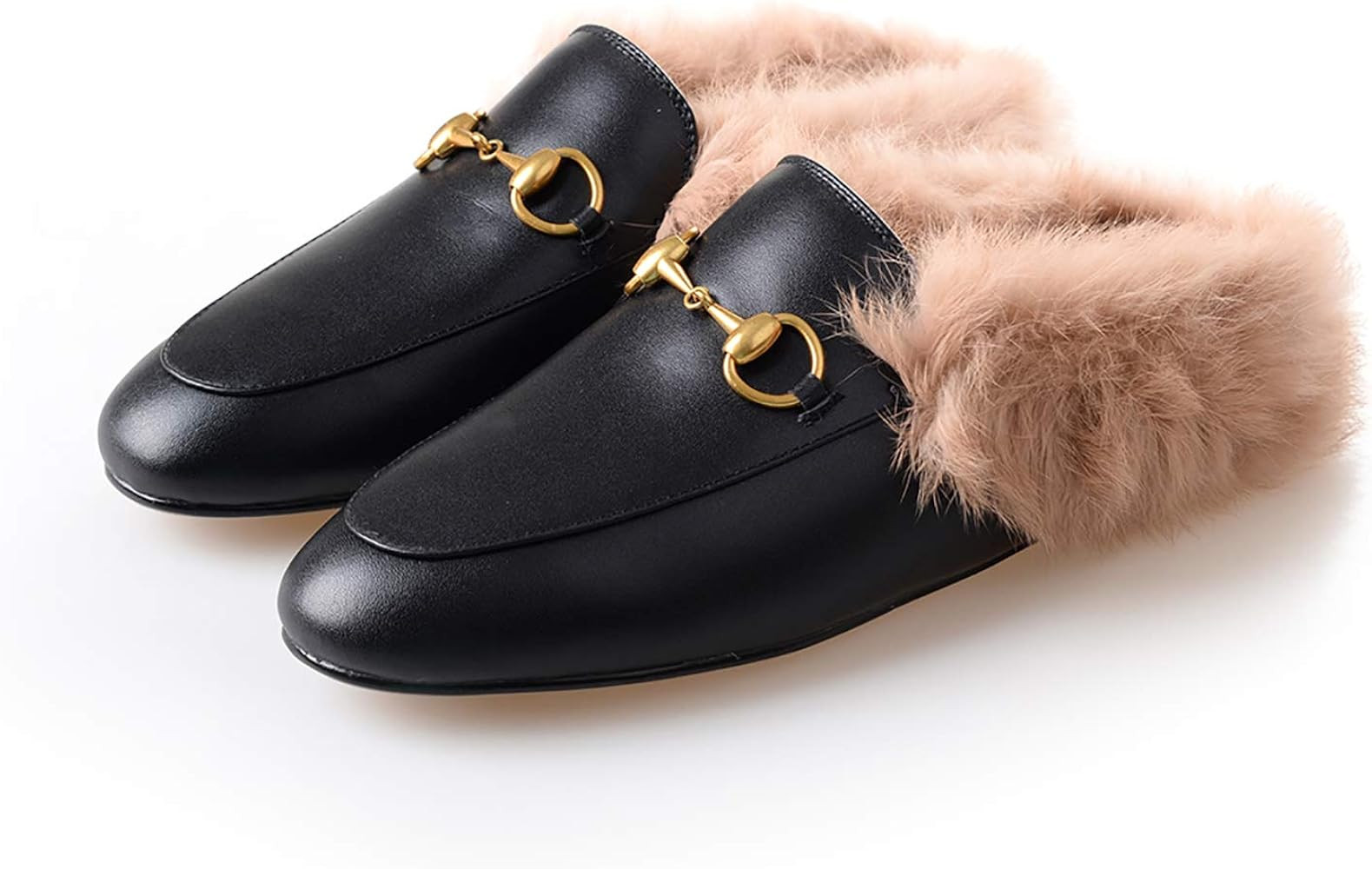 Mules for Women,Womens Leather Slip On Low Heel Fur Loafers Slippers | Amazon (US)