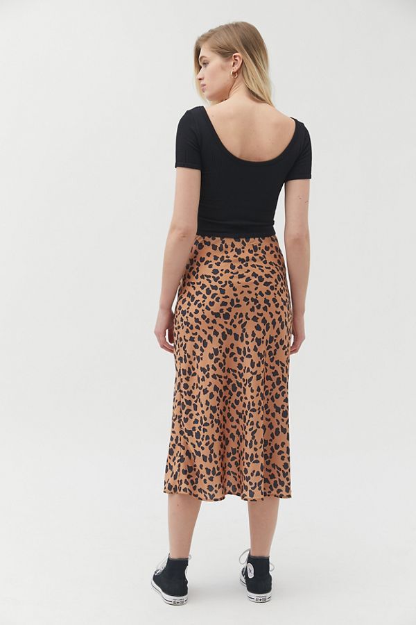 UO Rowan Leopard Print Satin Midi Skirt | Urban Outfitters (US and RoW)
