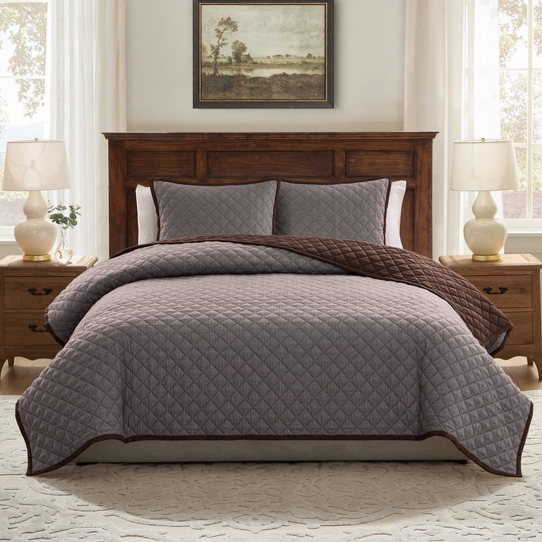 My Texas House Brown Houndstooth 3-Piece Cotton Quilt Set, Full/Queen | Walmart (US)