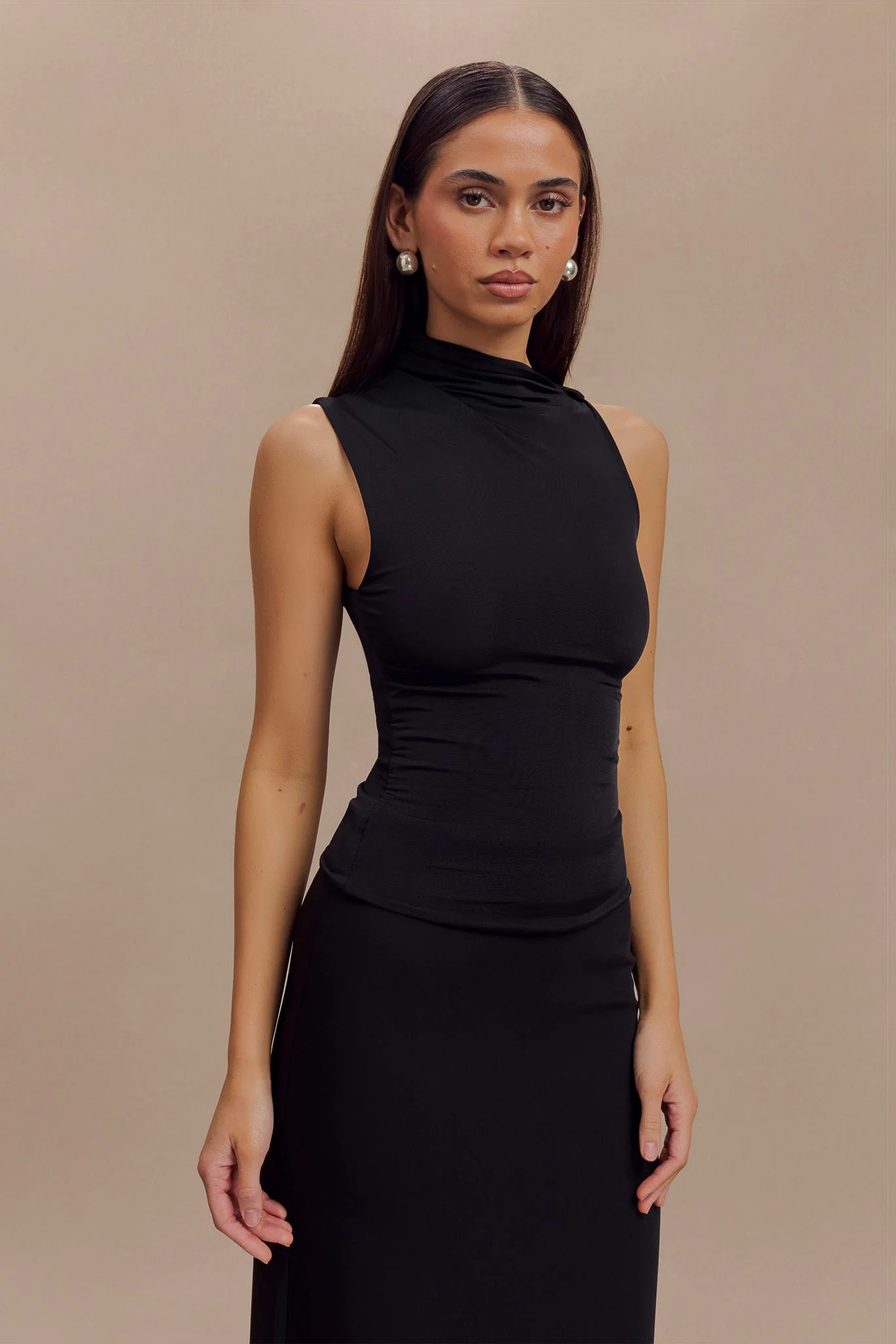 Hadleigh Sleeveless Slinky Top - Black | Meshki (APAC)