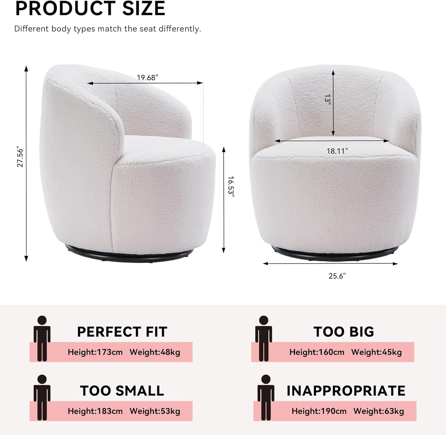 FOXHUNTER Swivel Barrel Chair, 360° Small Single Sofa Armchair Comfy Round Sofa Chair, Boucle Ch... | Amazon (US)