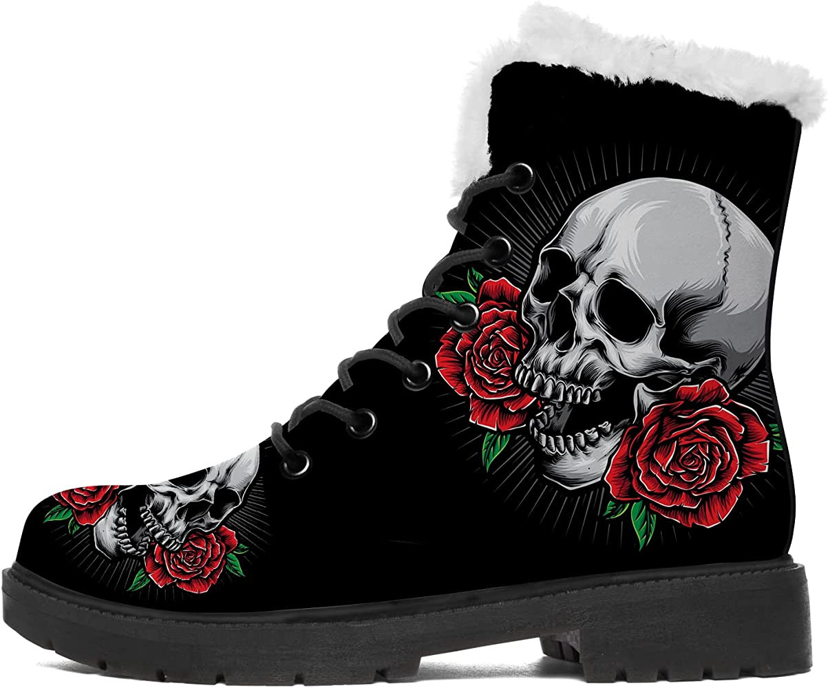 Skull Boots Womens Mens Snow Boots Ankle Boots Anti-Slip Fur Lined Combat Boots Non-Slip Winter B... | Amazon (US)