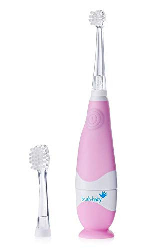 brush-baby BabySonic Infant and Toddler Electric Toothbrush for Ages 0-3 Years - Smart LED Timer and Gentle Vibration Provide a Fun Brushing Experience - Includes 2 Sensitive Brush Heads (Pink) | Amazon (US)