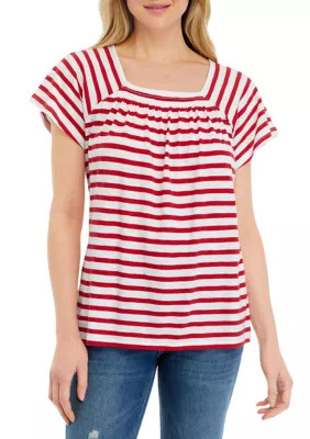 Kim Rogers Women's Raglan Sleeve Striped Top, Red, XXL | Belk