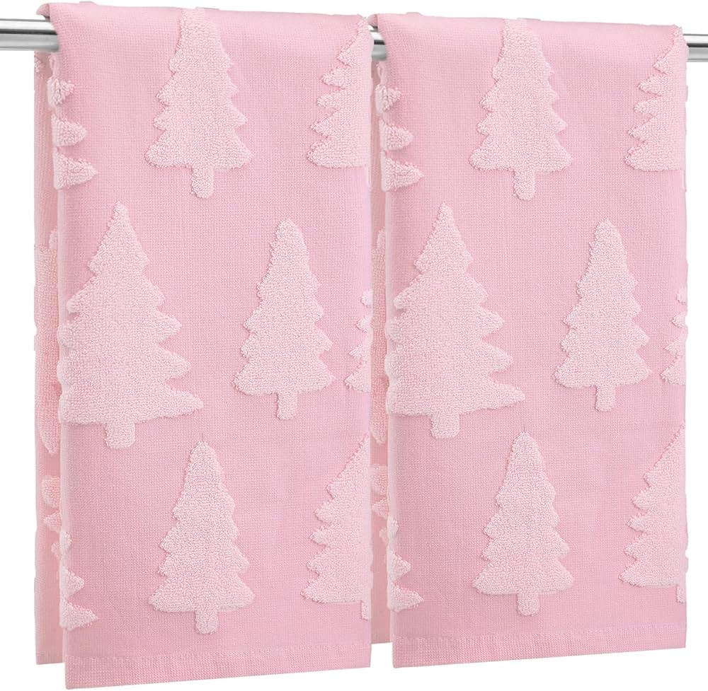 Breling 2 Pcs Christmas Hand Towels Pink Christmas Trees Bathroom Decorative Towels 100% Cotton A... | Amazon (US)
