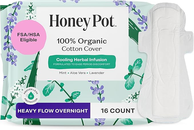 The Honey Pot Company - Herbal Sanitary Pads for Women - Heavy Flow Overnight w/Wings - Infused w... | Amazon (US)