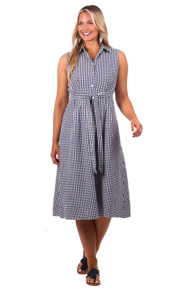 Shiloh Dress in Navy Textured Gingham | Duffield Lane