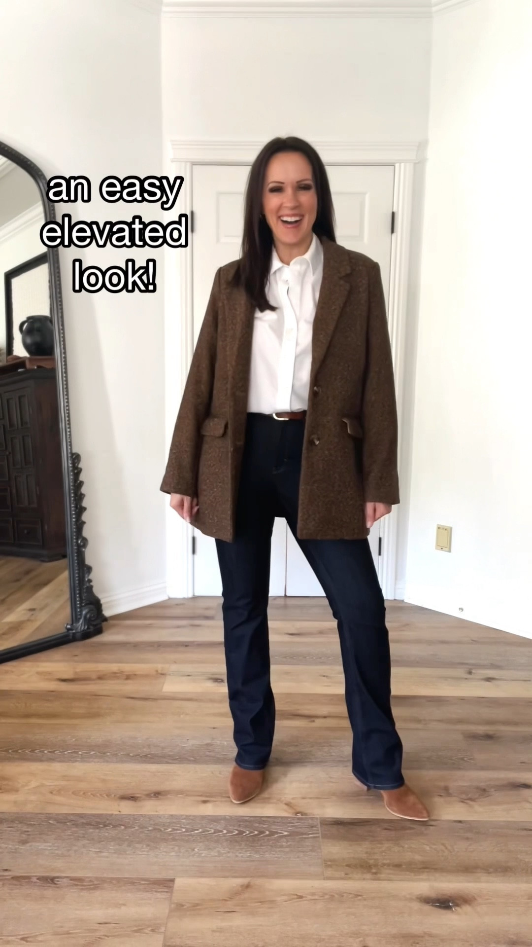 An easy and elevated Thanksgiving outfit!

Sizing:
Blazer-oversized, wearing small
Oxford-roomy, wearing XS
Jeans-snug but intentionally so for sculpting. Order TTS (27 for me)
Boots-TTS

Elevated casual | tweed blazer | white button down | dark wash jeans denim | bootcut jeans | White House black market | Steve Madden cognac booties | cognac belt | Calvin Klein Euphoria | fragrance | Thanksgiving outfit look 



#LTKunder50 #LTKstyletip #LTKunder100