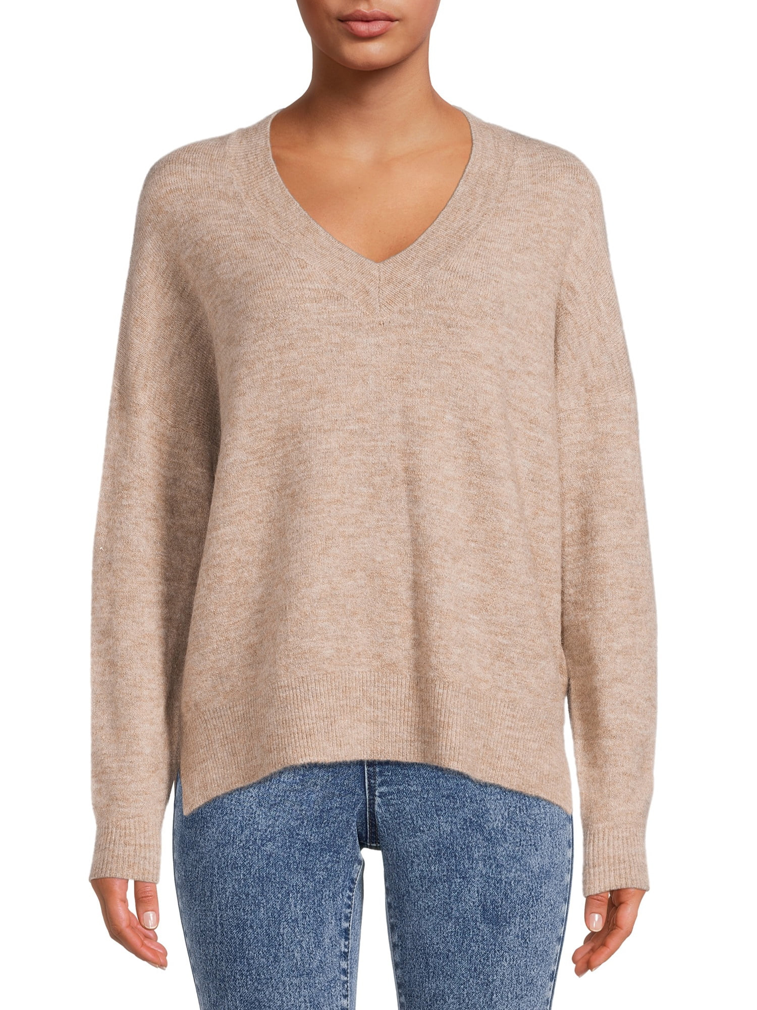 Dreamers by Debut Women’s Oversized V-Neck Sweater with Long Sleeves, Midweight, Sizes XS-XL | Walmart (US)
