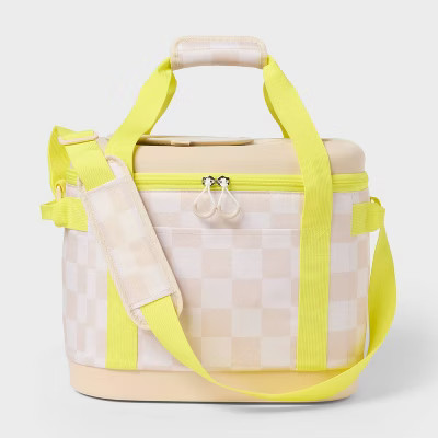 24 Cans/20.7qt Soft Sided Cooler - Sun Squad™ Beige Checkered/Yellow | Target