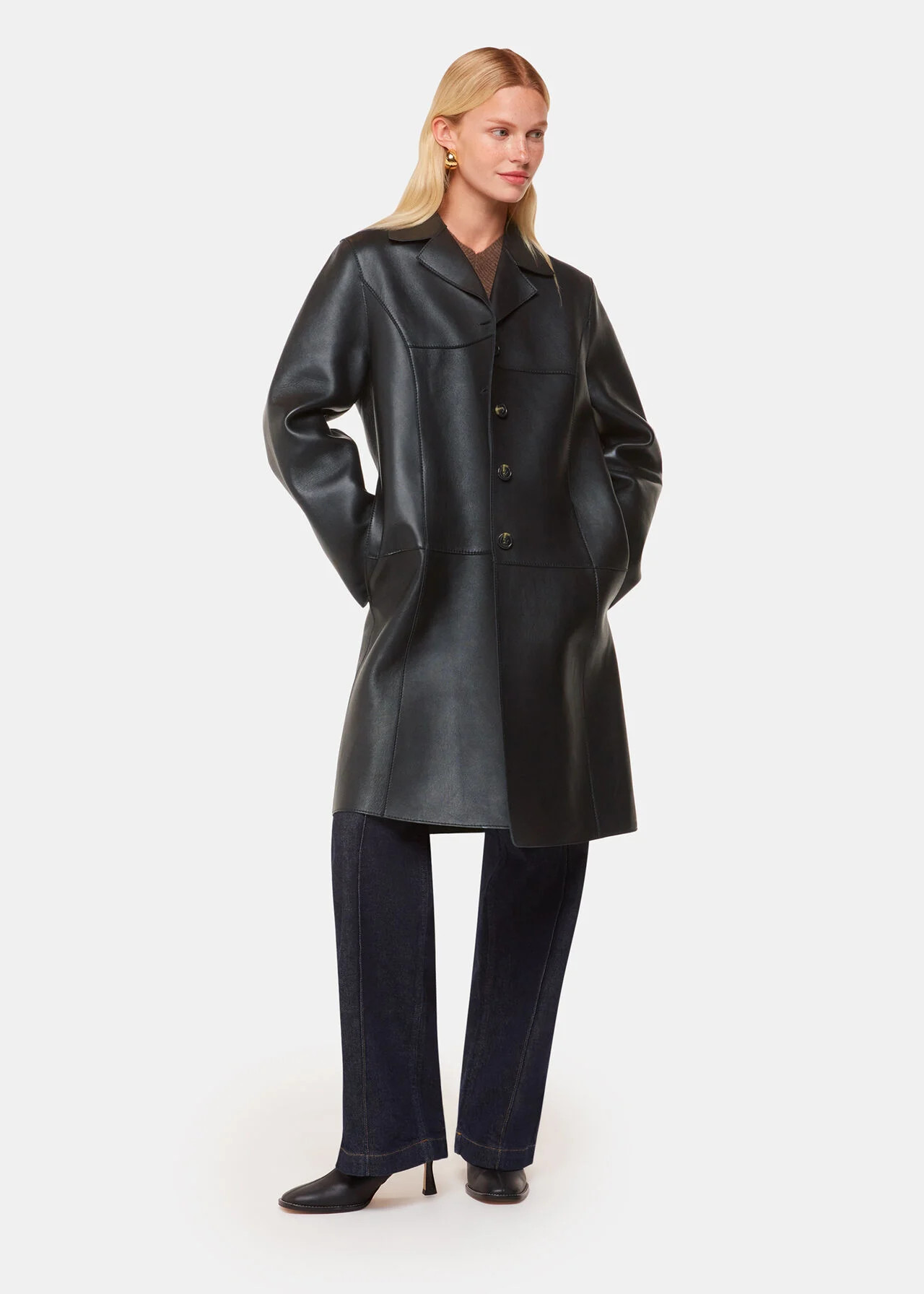 Black Gemma Bonded Leather Coat | WHISTLES | | Whistles