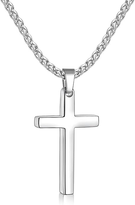 Fiusem Cross Necklace for Men, Silver Tone/Gold Plated/Black Mens Cross Necklaces with 2.5mm Chai... | Amazon (US)