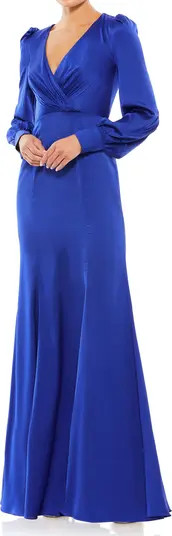 Empire Long Sleeve Satin Trumpet Gown | Nordstrom